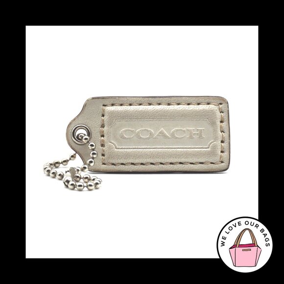 2" Medium COACH Chalk White Gold Leather Nickel Fob Bag Charm Keychain Hang Tag - Picture 1 of 2